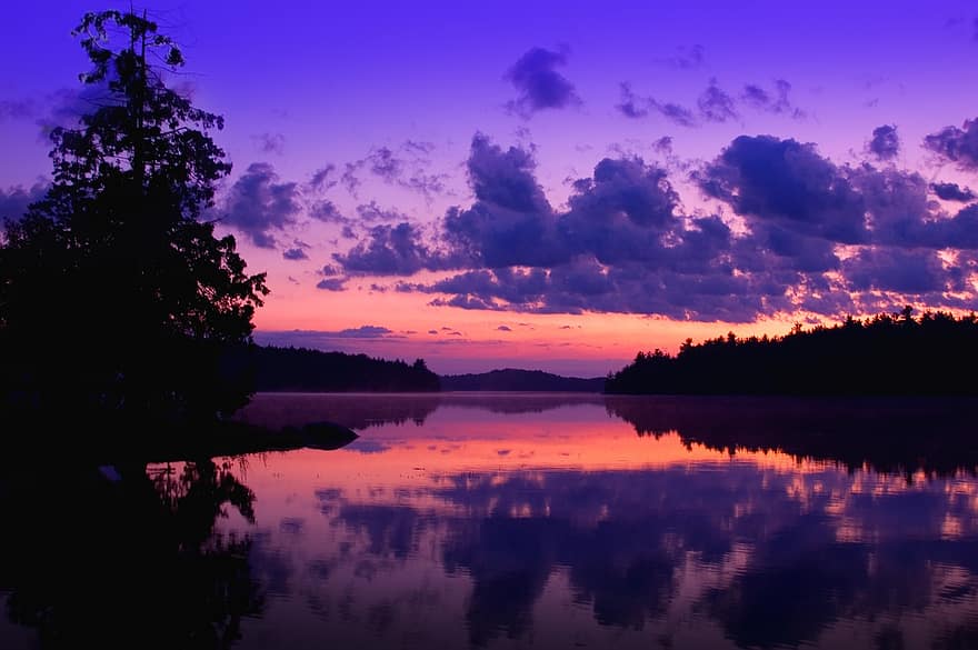 lila, Dämmerung, Wasser im Morgengrauen, Sonnenuntergang, Natur, Landschaft, Abend, Sommer-, Blau, Wasser, Licht